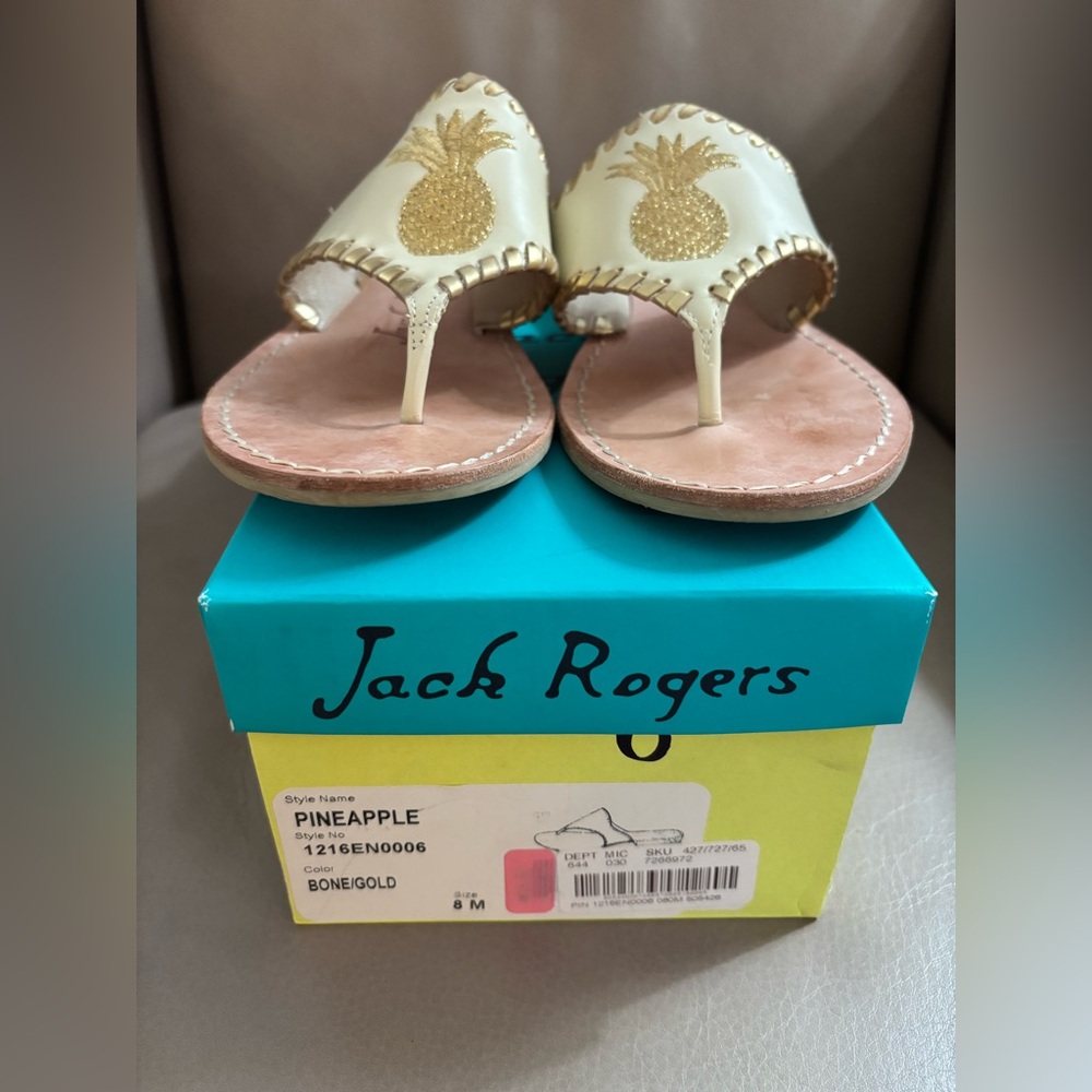 Jack Rogers Pineapple Bone Gold Sandals